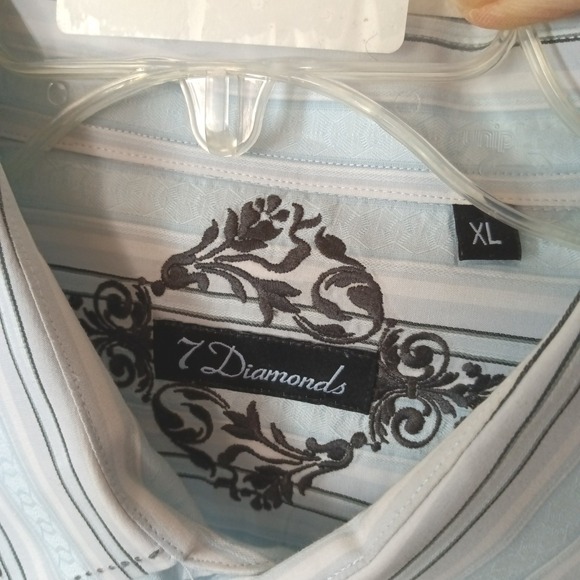 7 Diamonds Mens XL Long Sleeve Button Down Blue White Striped Cotton Shirt - Picture 7 of 13